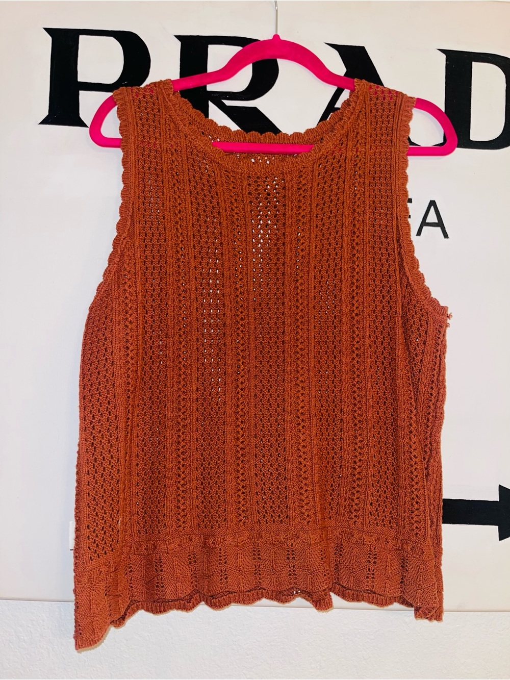 Open-Knit Sleeveless Tank Top in Rust - Women's Lightweight Summer Layer